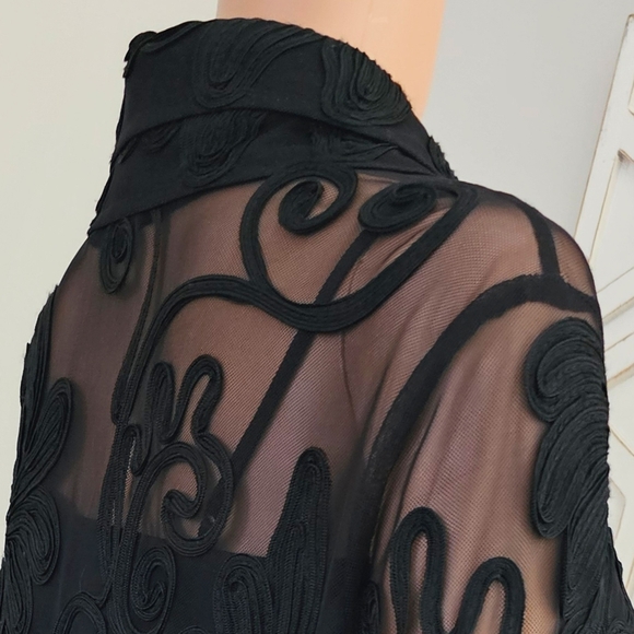DAMEE INC Black Mesh Embroidered Floral on Mesh Jacket Cardigan Jacket Large - Picture 6 of 9